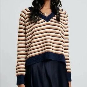 Madewell Women’s Arden V-Neck Crop Pullover Sweater in Stripe XXS
